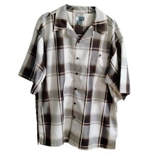 GB Black Label Men's Button Up Shirt Size 2XL White Brown Short Sleeves